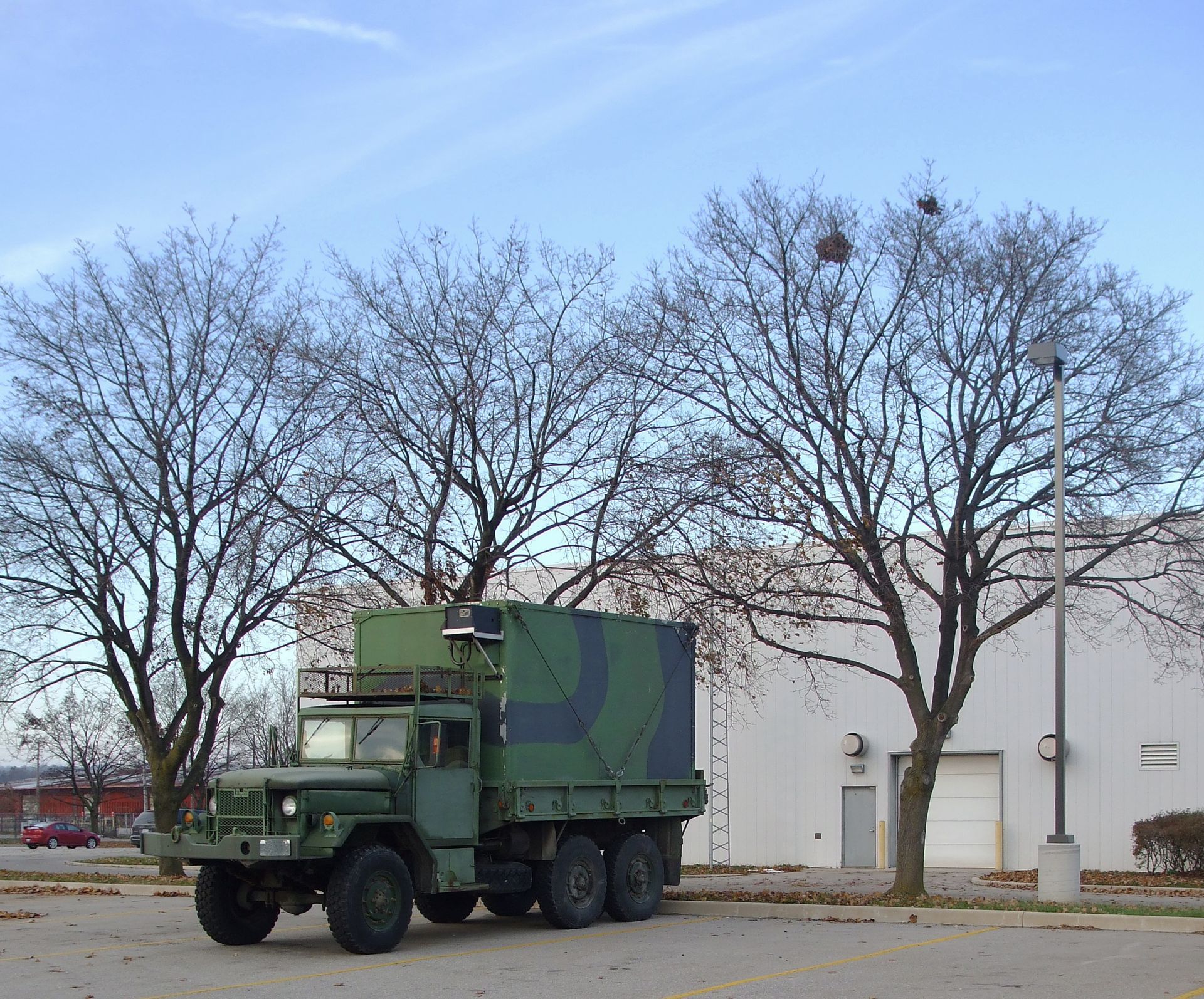 Camouflage military vehicle.