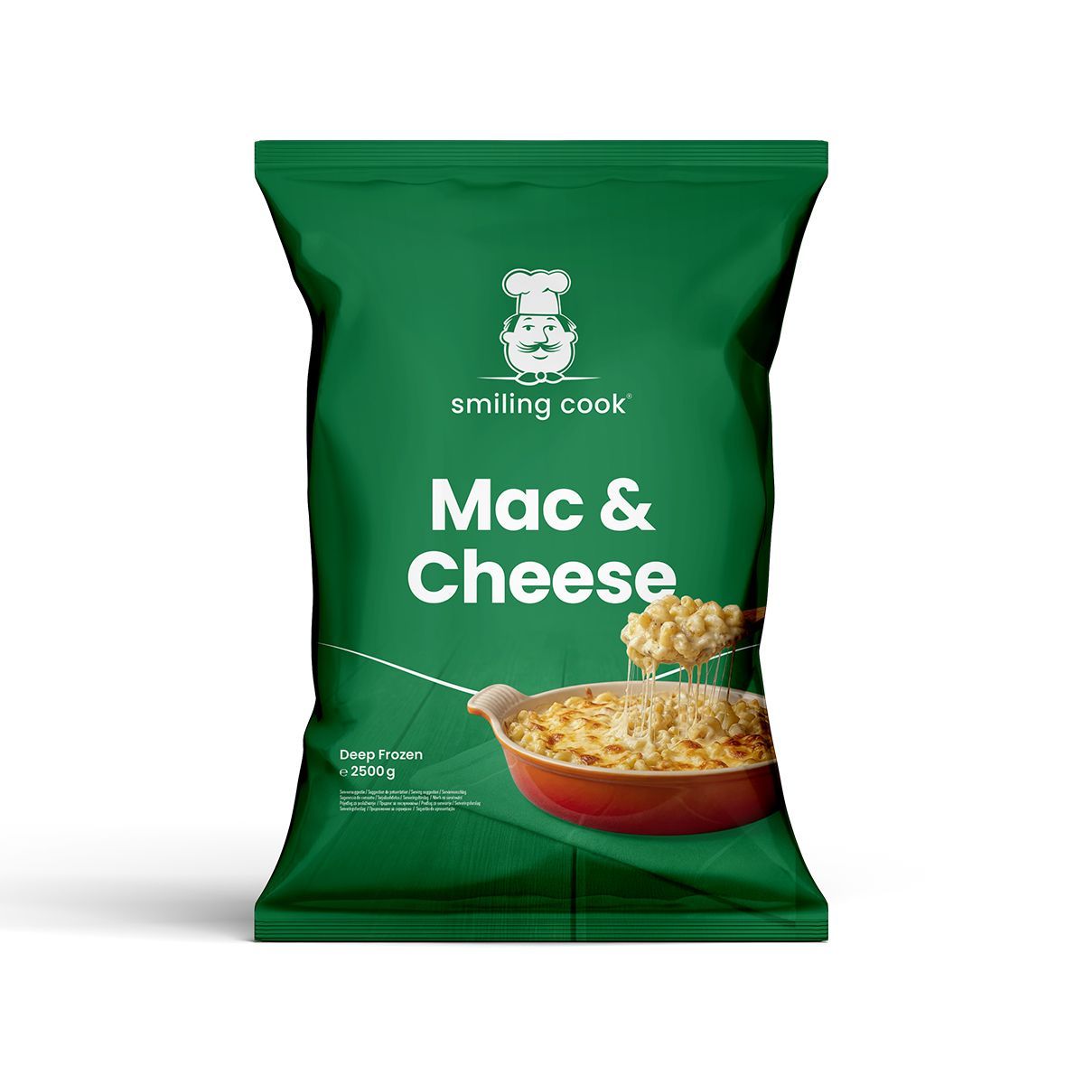 A bag of frozen, pre-cooked macaroni and cheese.