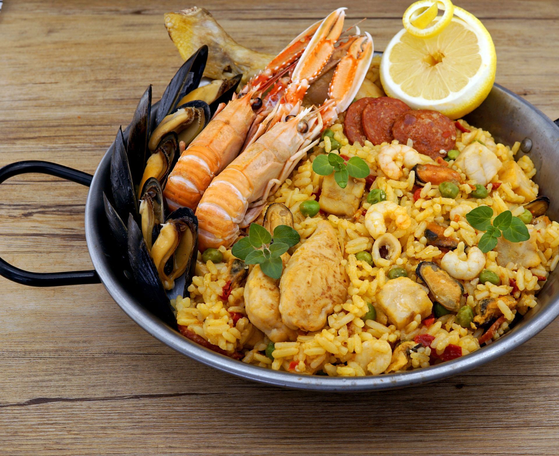 Meat and seafood paella