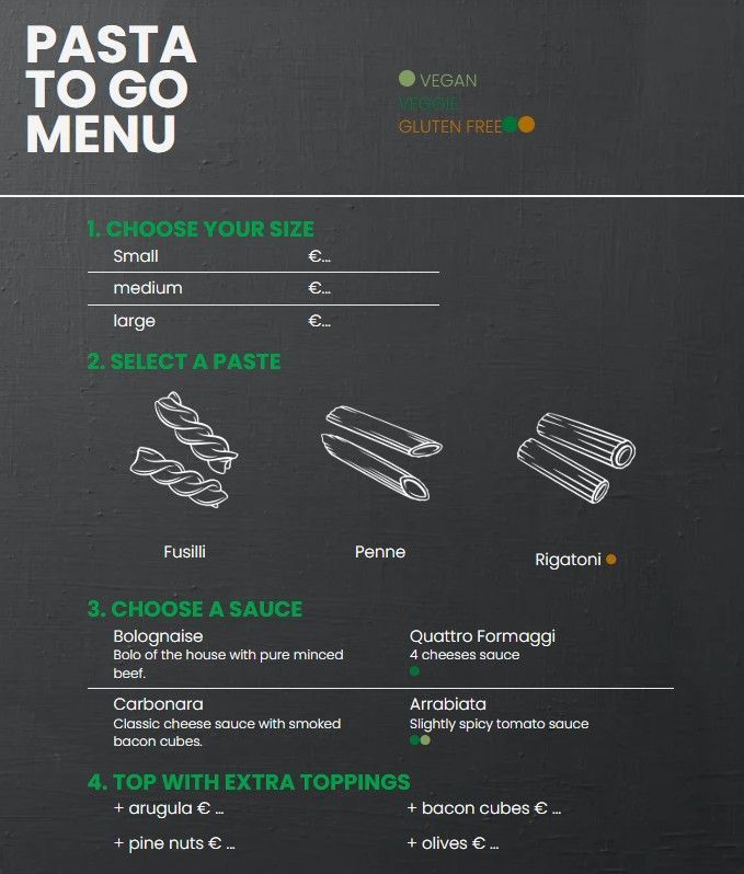 Pasta To Go Menu