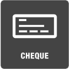 Une icône de chèque sur fond gris avec le mot chèque en dessous.