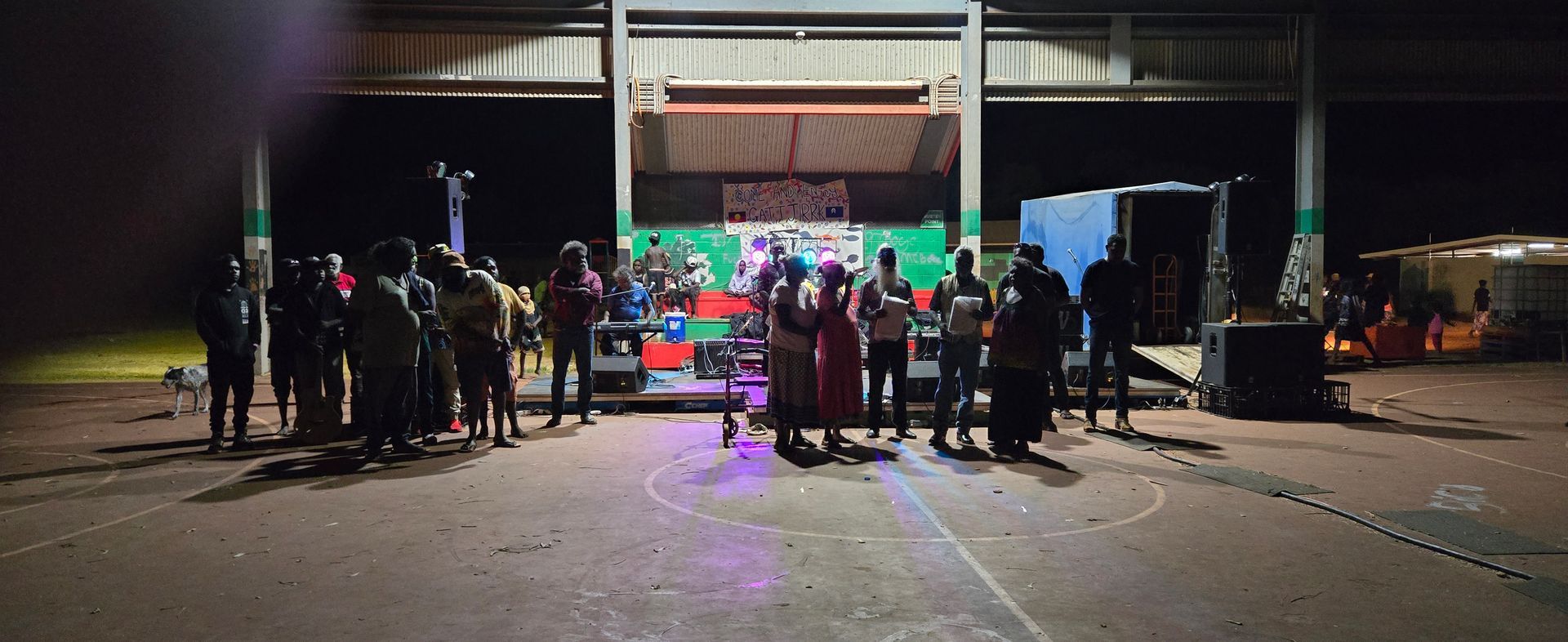 A group of people listening to music