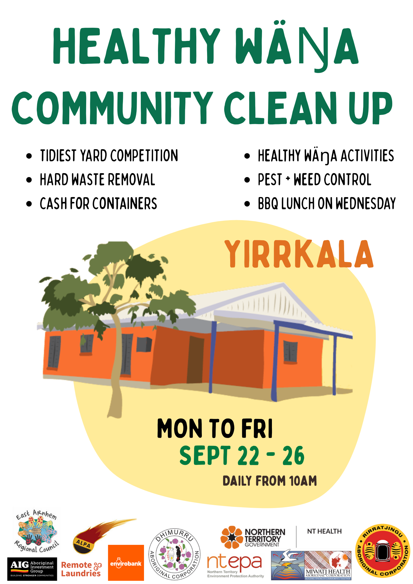 An illustration of an orange house and a tree.