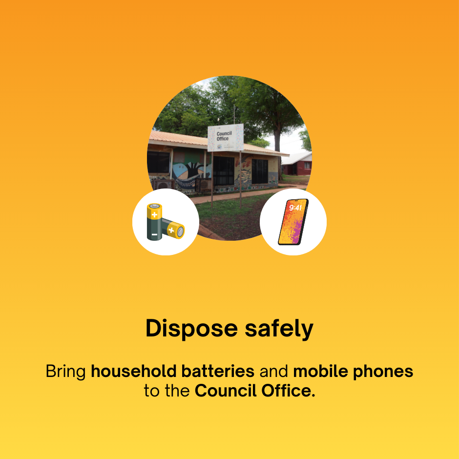 An image of the Council Office with household batteries and mobile phone icons.