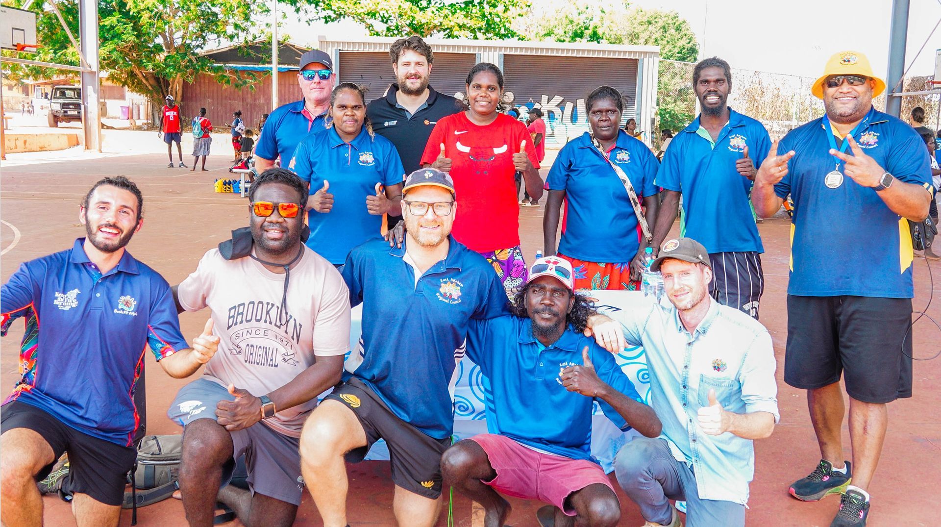 A group of people gather together