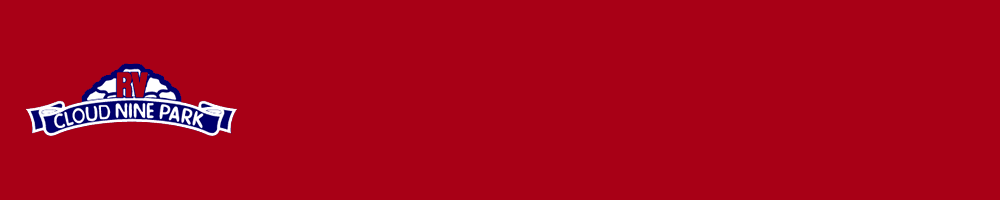 A red background with a blue and white logo on it