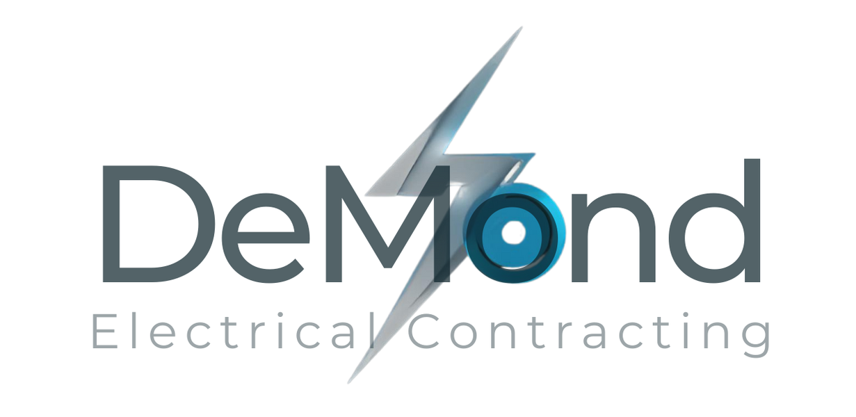 Logo for DeMond Electrical Contracting featuring the company name with a stylized lightning bolt integrated into the text.
