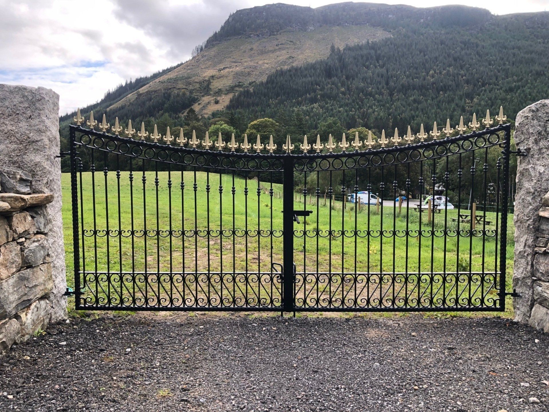Decorative black and gold metal gate