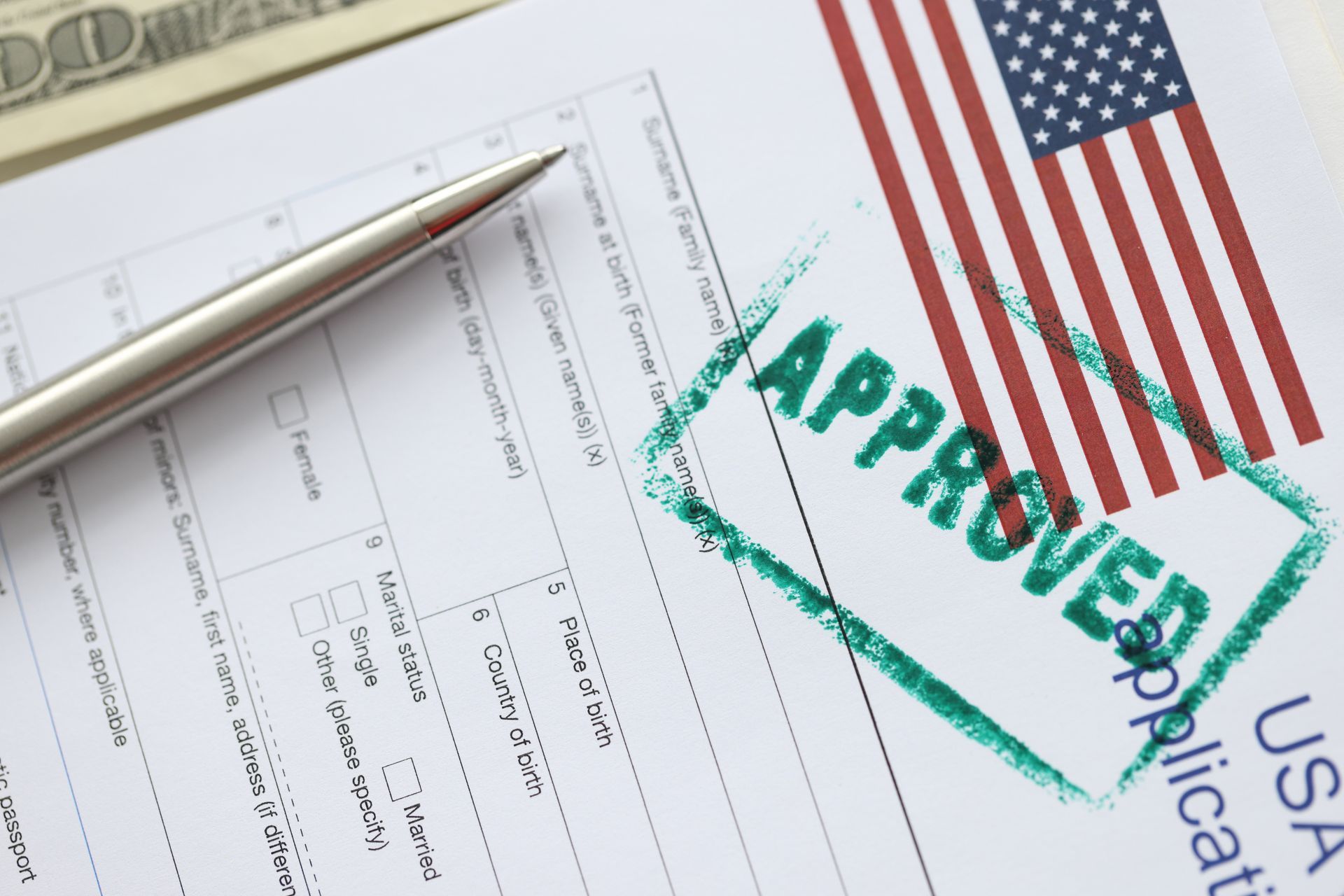 A pen is sitting on top of an approved application form