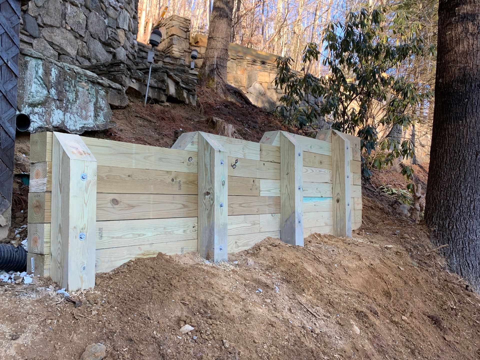 Wooden Retaining Wall — Circle Drive Villas, NC  — Mountaineer Maintenance Inc.