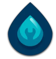 A blue drop with a wrench inside of it