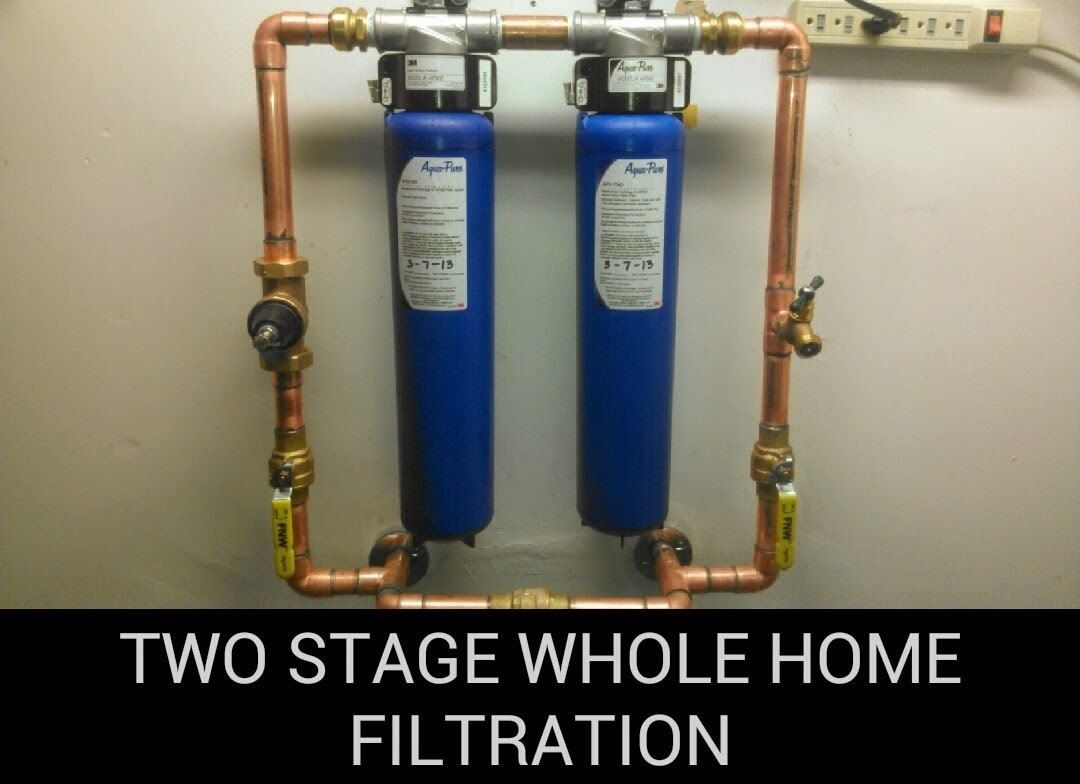 A picture of a two stage whole home filtration system