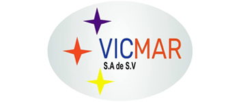 El logo de vicmar sa de cv es un círculo blanco con tres estrellas.