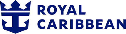 Logo Royal Caribbean: icona blu con ancora e corona e scritta "ROYAL CARIBBEAN" in blu.