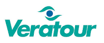 Logo Veratour con testo verde acqua e icona a forma di occhio.