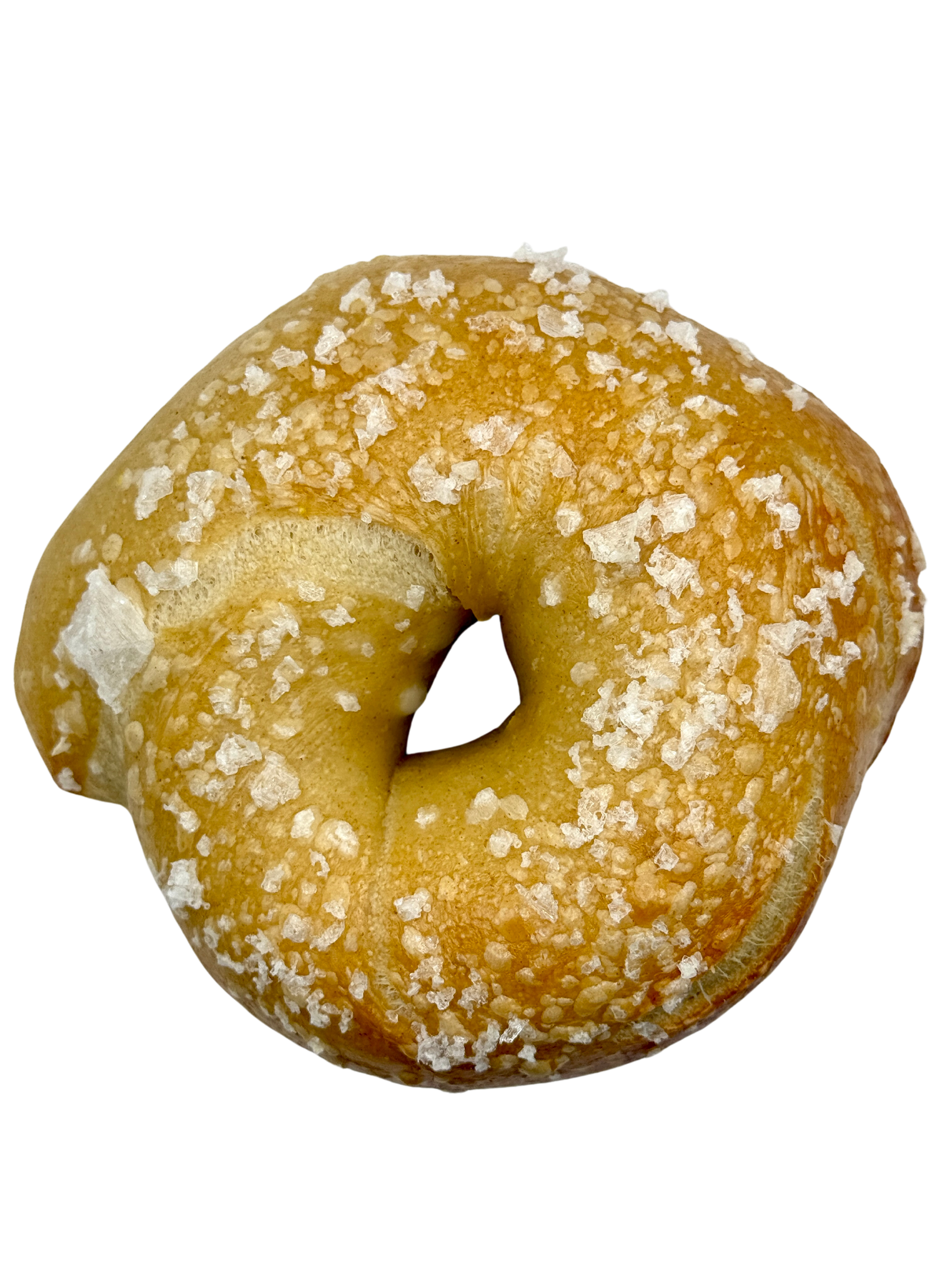 A close up of a bagel with salt on it