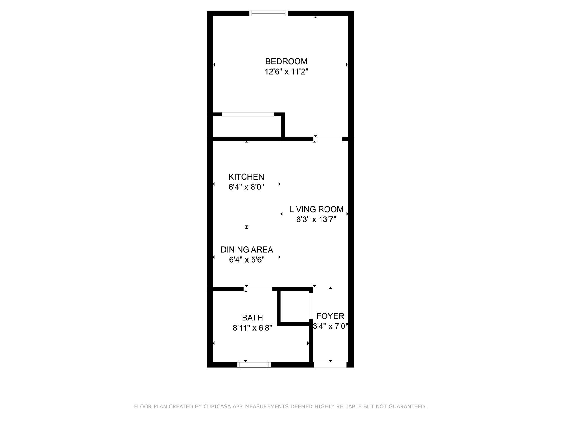 A black and white floor plan of a small apartment.