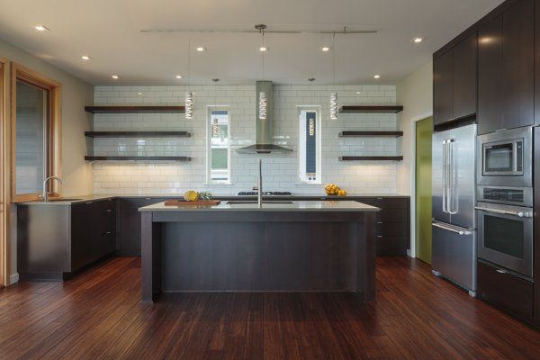 Wide view of new modern kitchen