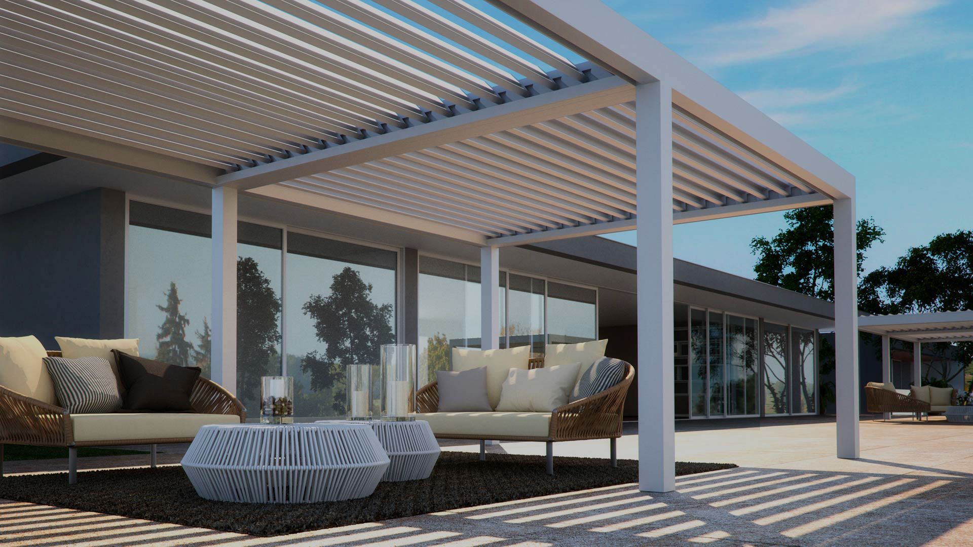 Pergola bioclimatica per salotto esterno
