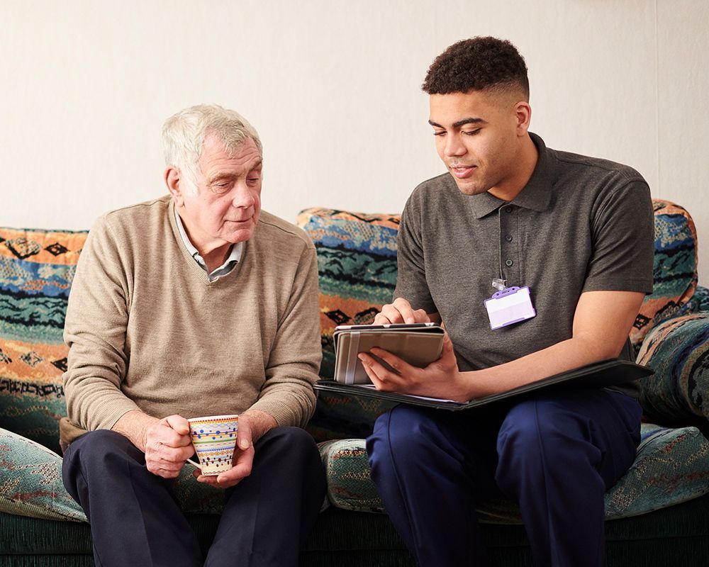 Senior Man with Care Worker at Home — Semmes, AL — My Happy Seniors