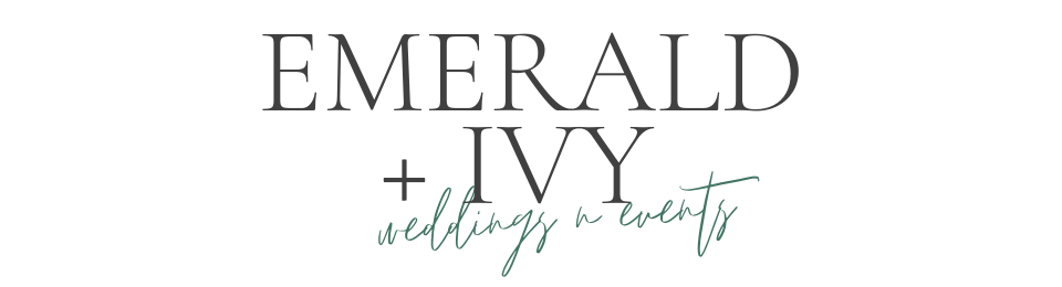 Logo reading &ldquo;EMERALD + IVY&rdquo; with a delicate cursive tagline underneath on a white background