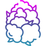 A gradient purple-to-blue stylized illustration of cannabis buds.