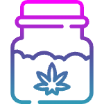 Jar with a marijuana leaf graphic; gradients of blue and purple indicate the jar is liquid.