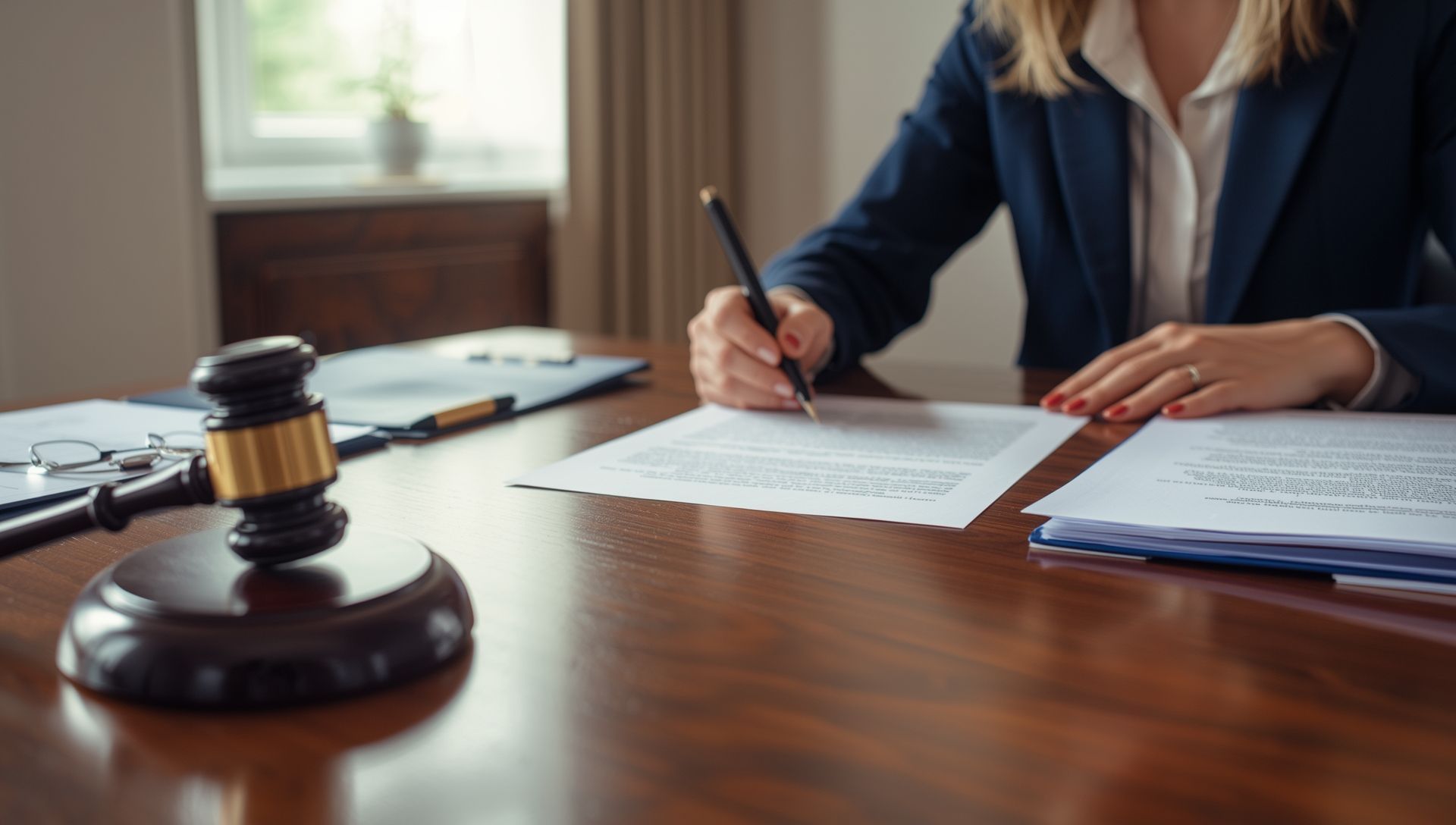 Attorney reviewing probate documents with a client in a Rhode Island law office, symbolizing estate