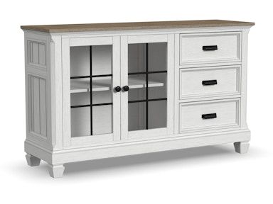 A white cabinet with drawers and glass doors on a white background.