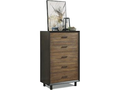 A tall wooden chest of drawers with a picture on top of it.