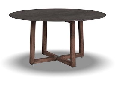 A round table with a wooden base on a white background.