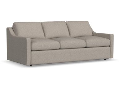 A beige couch with three pillows on a white background.