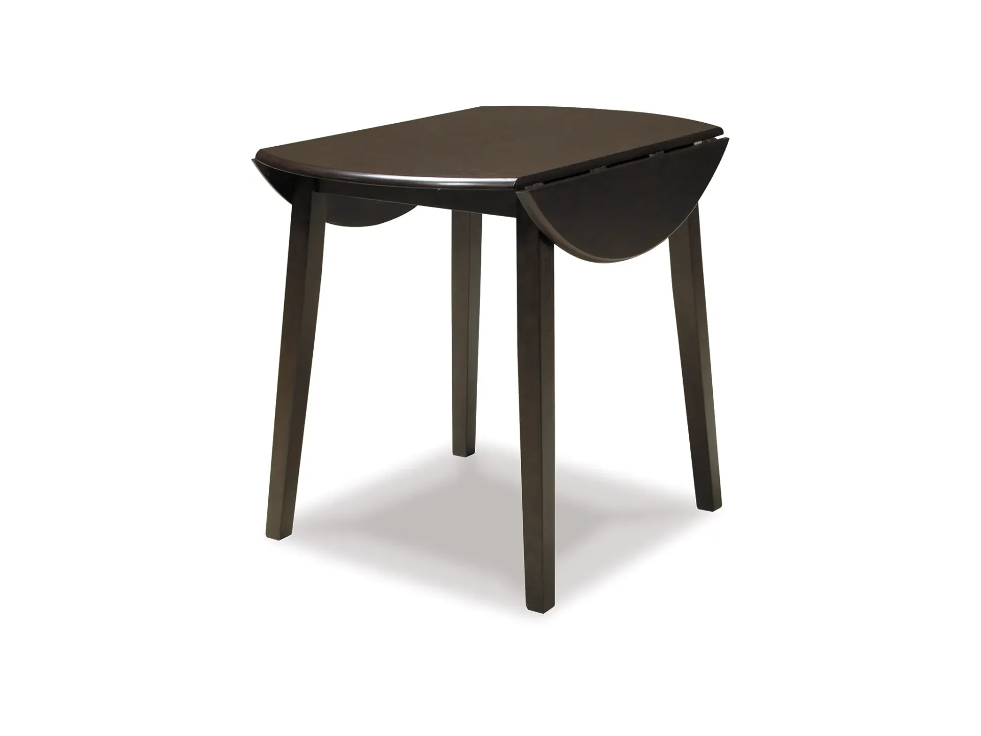 A small wooden table with a drop leaf on a white background.