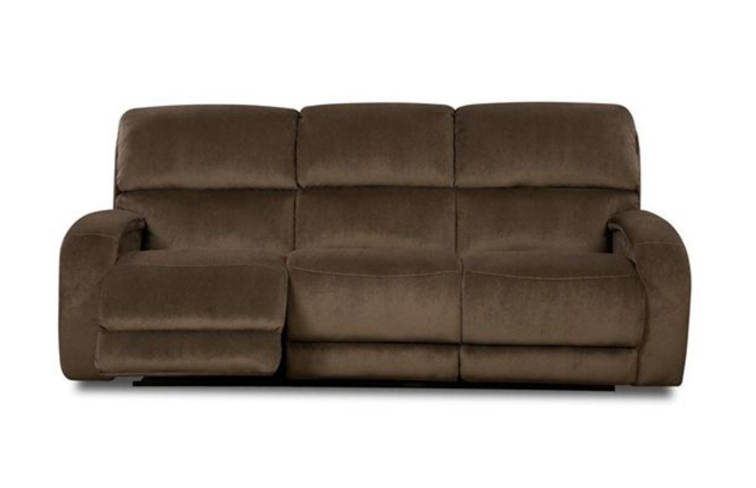 A brown reclining couch on a white background.