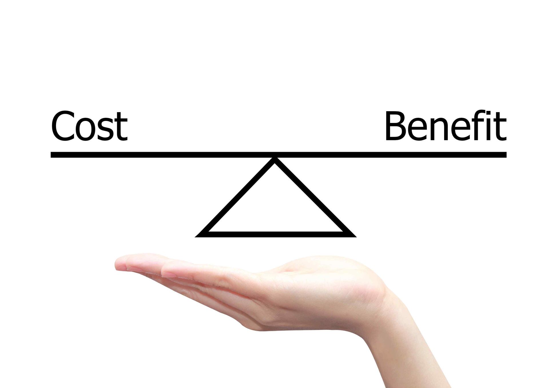 Cost vs benefit scale in the palm of someone's hand