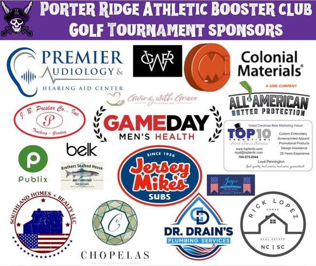 A poster of porter ridge athletic booster club golf tournament sponsors