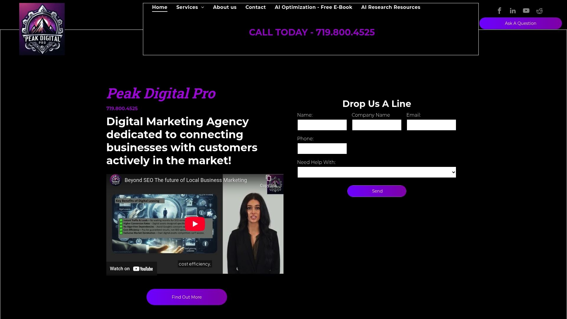 A screenshot of a website for peak digital pro