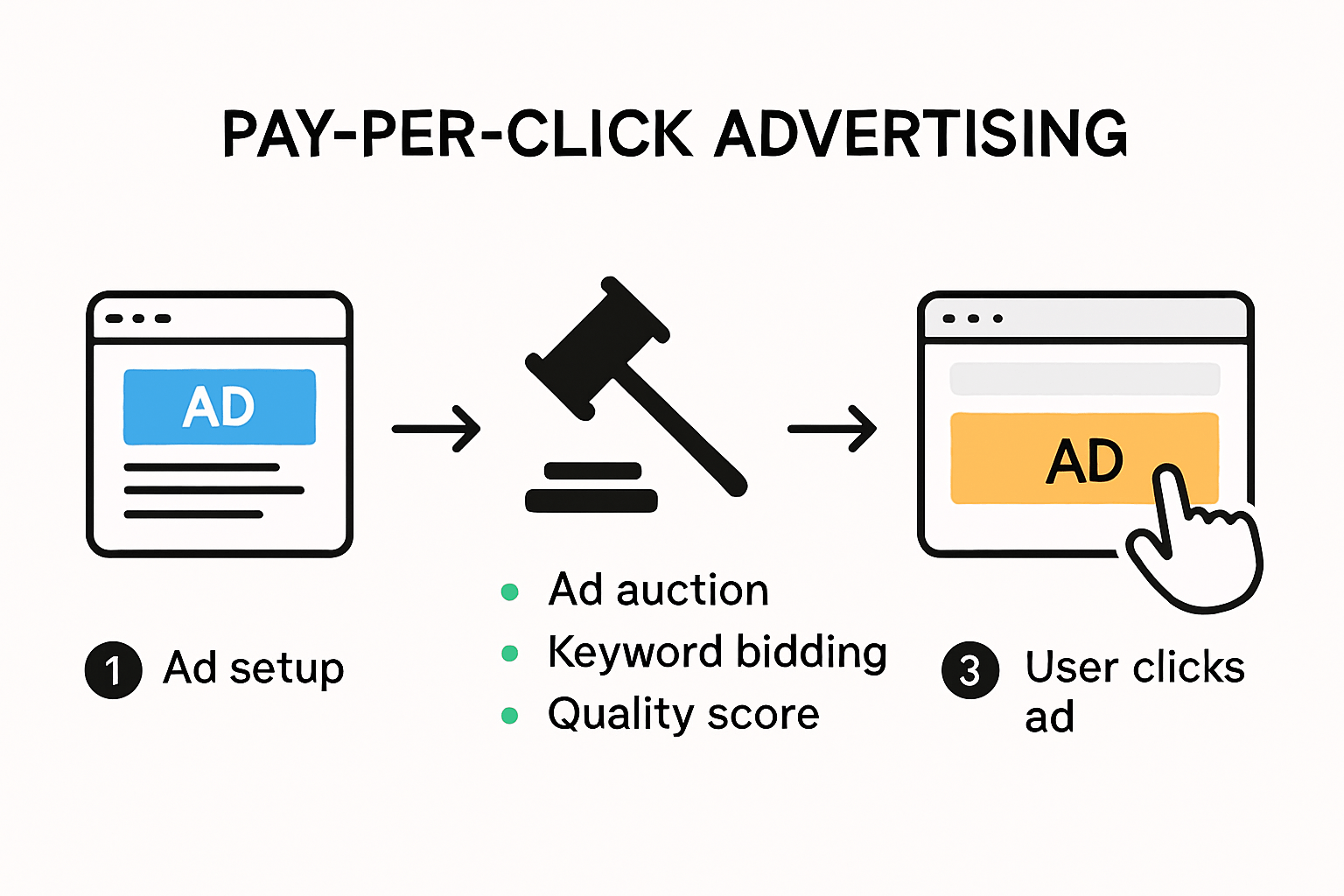 A diagram showing the process of pay per click advertising.