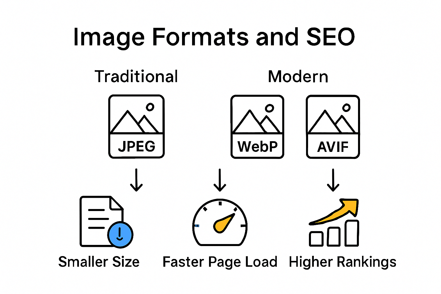 A diagram showing the difference between traditional and modern image formats and seo.