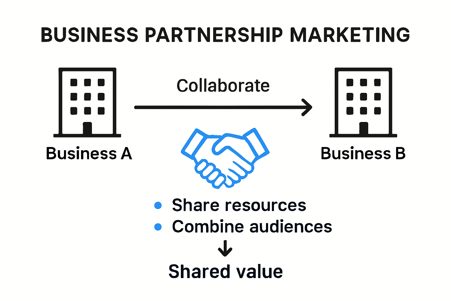 A diagram showing how business partnership marketing works.