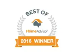 HomeAdvisor “Best Of” 2016 winner badge with laurel wreath and orange ribbon