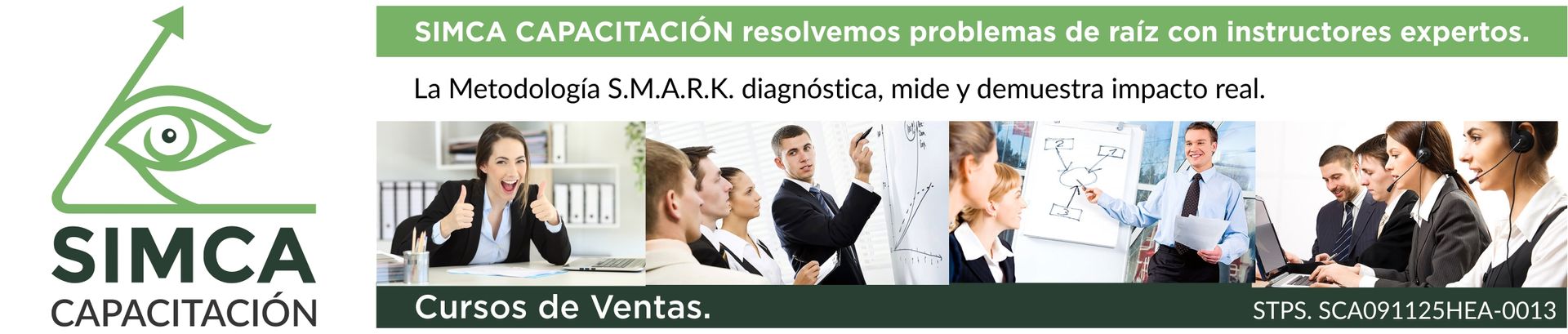 Un anuncio de Simca Capacitación muestra a un grupo de personas.