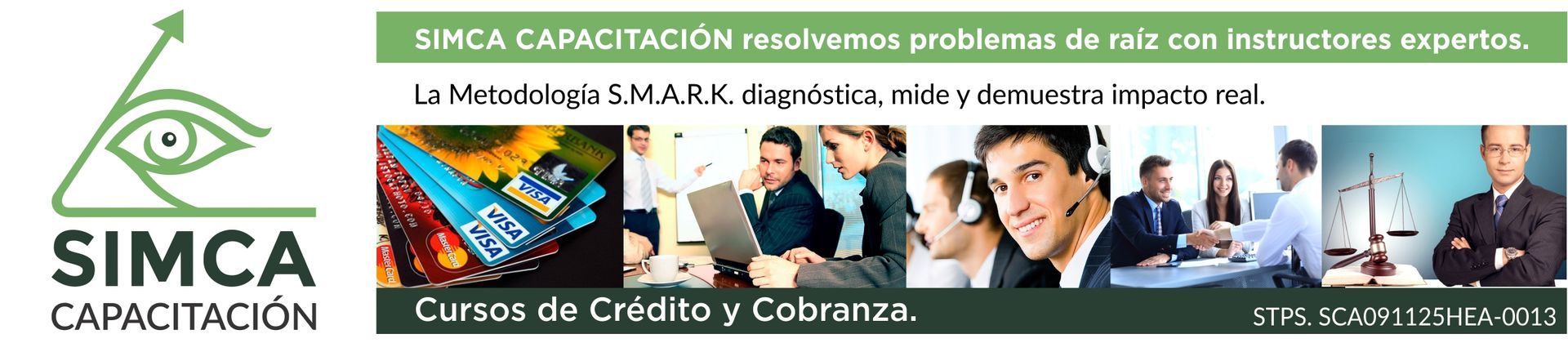 Un anuncio de Simca Capacitación muestra a un grupo de personas.