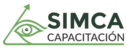 Un logotipo para Simca Capacitación con un ojo en un triángulo.