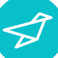 White origami bird icon within a teal circle.