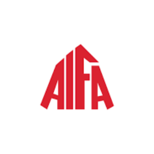 A red alfa logo on a white background