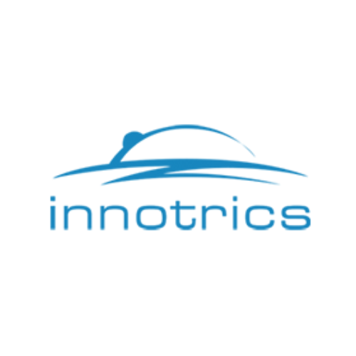 A blue and white logo for innotris