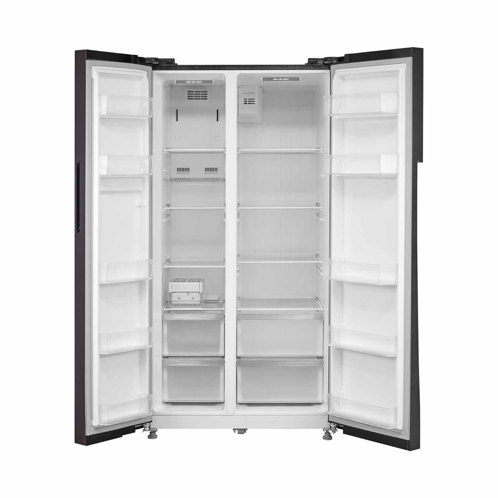 A brown refrigerator freezer is sitting on a white surface.
