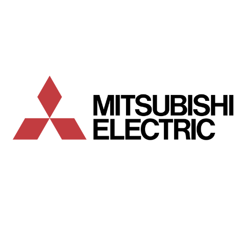 The mitsubishi electric logo is red and black on a white background.