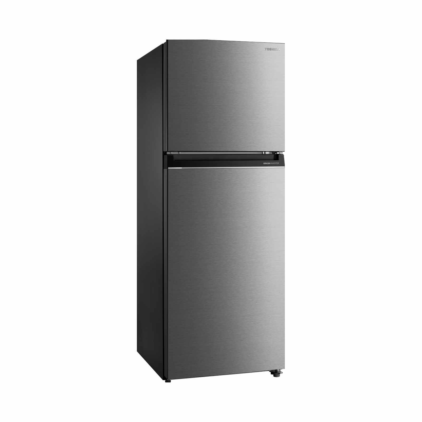 A black refrigerator with a fair rating on it